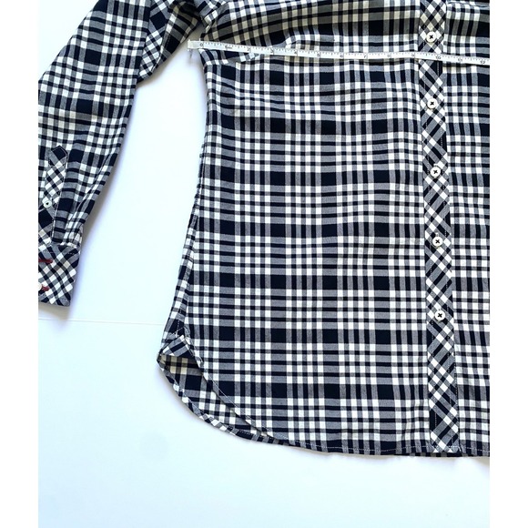 Talbots Shirt Button Up Top Small  Black White Plaid Long Sleeve - Picture 4 of 8